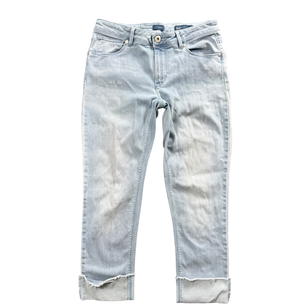 J. Jill Denim Authentic Fit Cropped Jean Women 6 Light Blue Raw Hem Cuff Stretch